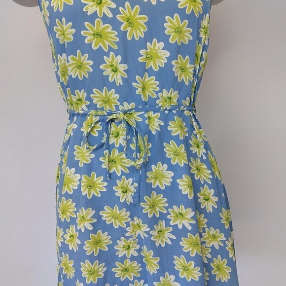 Vintage 90s Floral Print Dress Size S Blue Daisy Ruffle Rayon Grunge 1990s - Picture 3 of 8